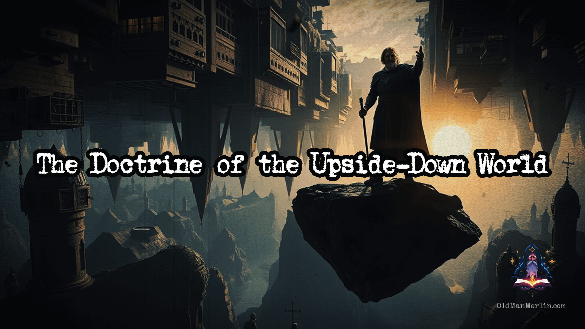 A bizarre city where people walk upside-down, buildings hang from the sky, and reality itself is inverted. Merlin observes, bewildered by the strange doctrine that shaped this impossible kingdom.