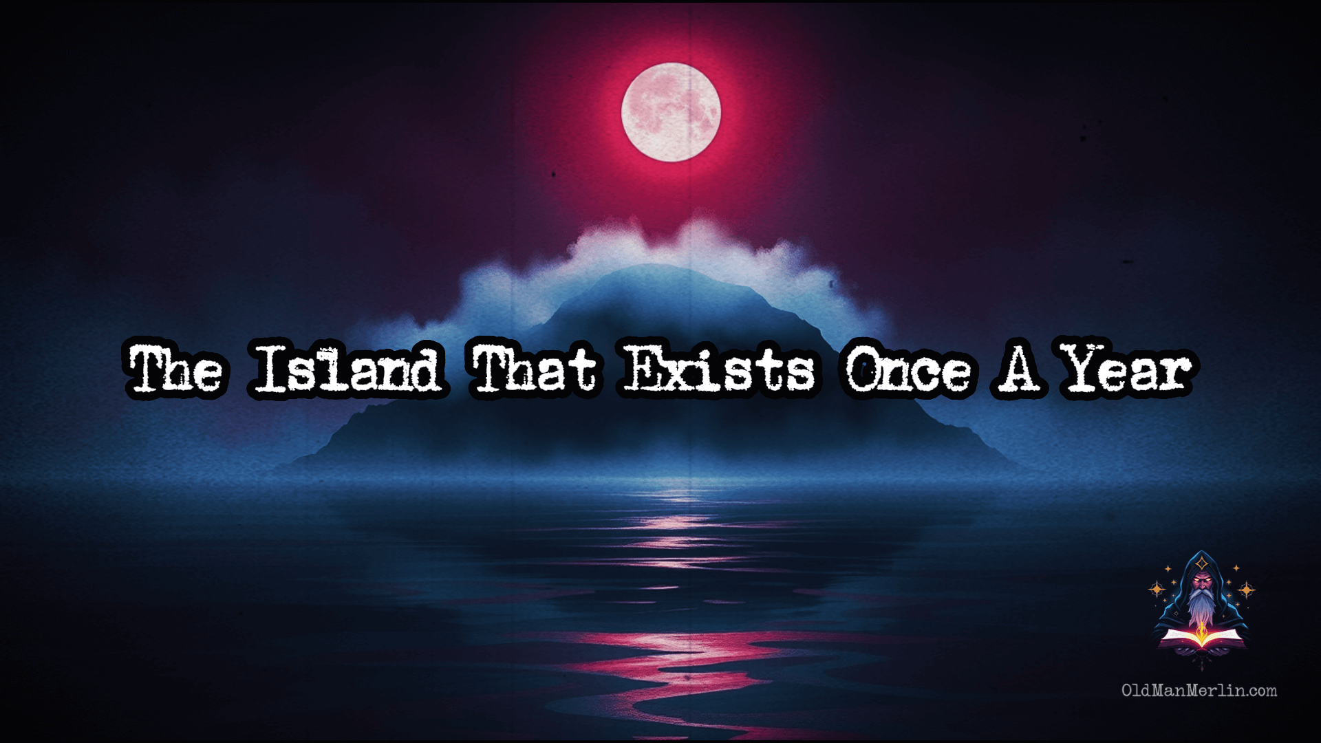 A mythical island rises from the sea, surrounded by mist, with ancient structures barely visible along its fading shoreline, as if caught between existence and disappearance.